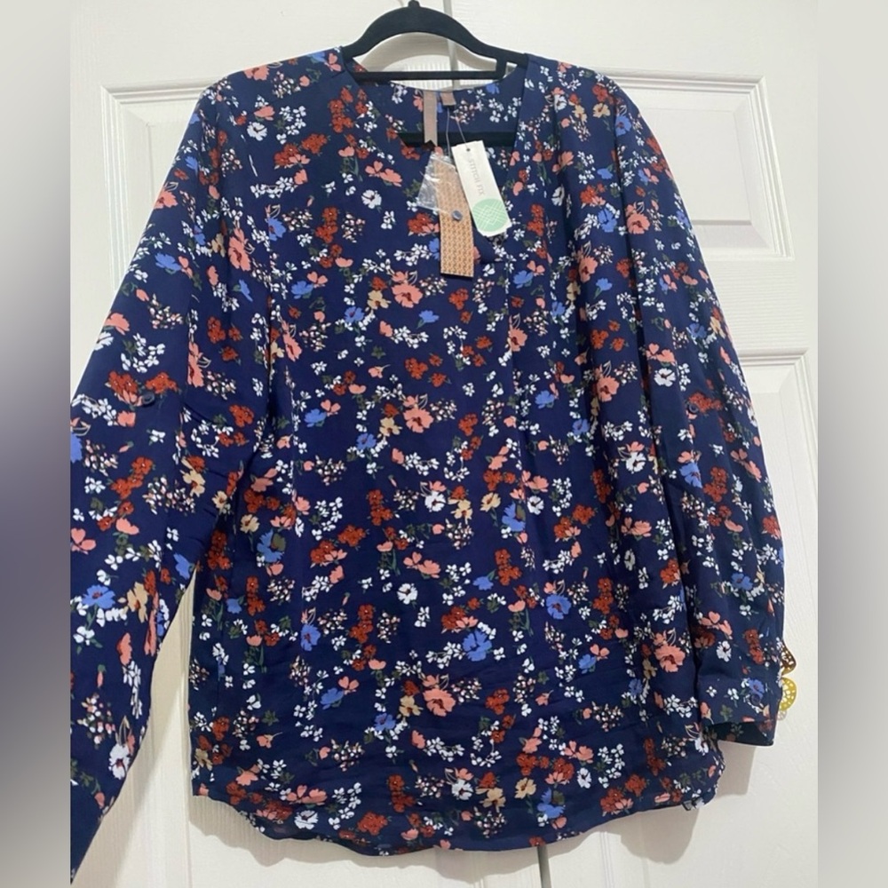 Brina & Em Lemmy Floral Print Blouse – Navy Blue